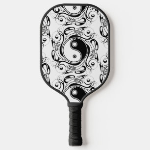 Yin & Yang Symbol Schwarz-Weiß-Tätowierstil Pickleball Schläger
