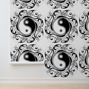 Yin & Yang-Symbol Schwarz-Weiß-Tätowierstil Tapete