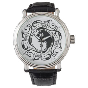 Yin & Yang Symbol Schwarz-Weiß-Tätowierungsstil Armbanduhr