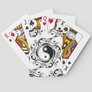 Yin & Yang Symbol Schwarz-Weiß-Tätowierungsstil Spielkarten