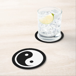 Yin Yang Symbol - solide Tätowierung-Design 2 Runder Pappuntersetzer