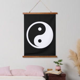 Yin Yang Symbol - solide Tätowierung-Design 2 Wandteppich Mit Holzrahmen