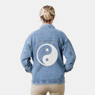 Yin Yang Symbol - solides Tätowierdesign weiß Jeansjacke