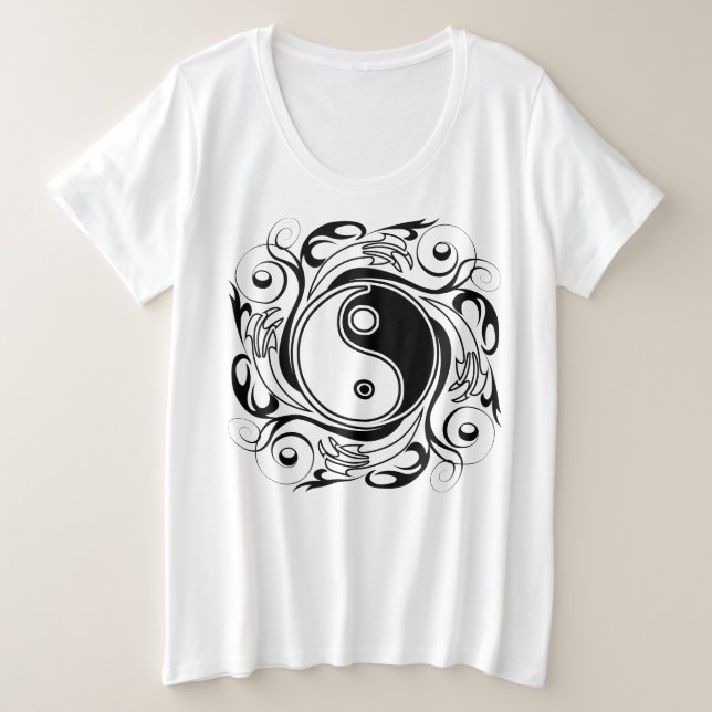 Yin Yang Tattoo Ornamental Style Große Größe T-Shirt (Design vorne)