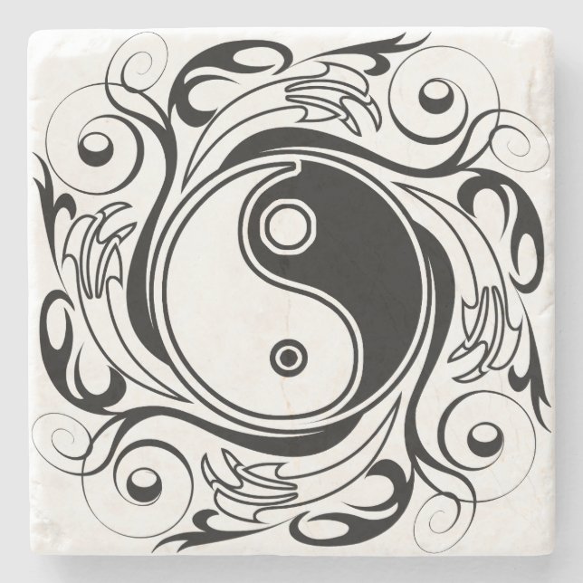 Yin Yang Tattoo Ornamental Style Steinuntersetzer (Vorderseite)
