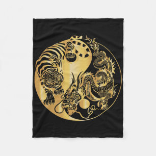 Yin Yang Tiger Drache Gold Fleecedecke
