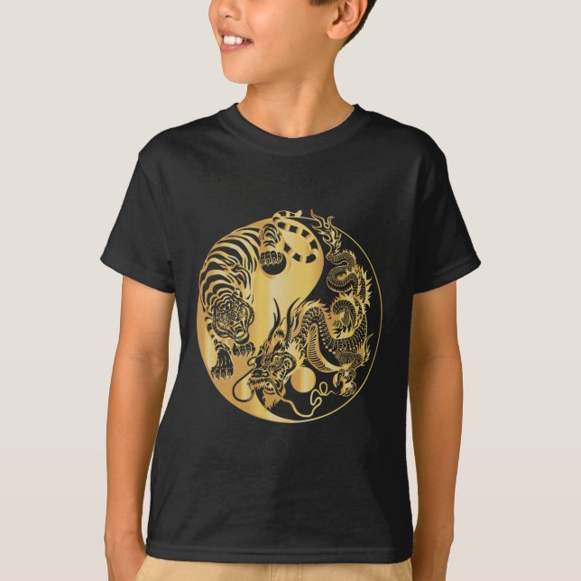 Yin Yang Tiger Dragon Gold  T-Shirt (Vorderseite)