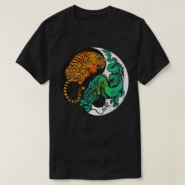 Yin Yang Tiger Dragon Retro Tattoo Style MIXED MAR T-Shirt (Design vorne)