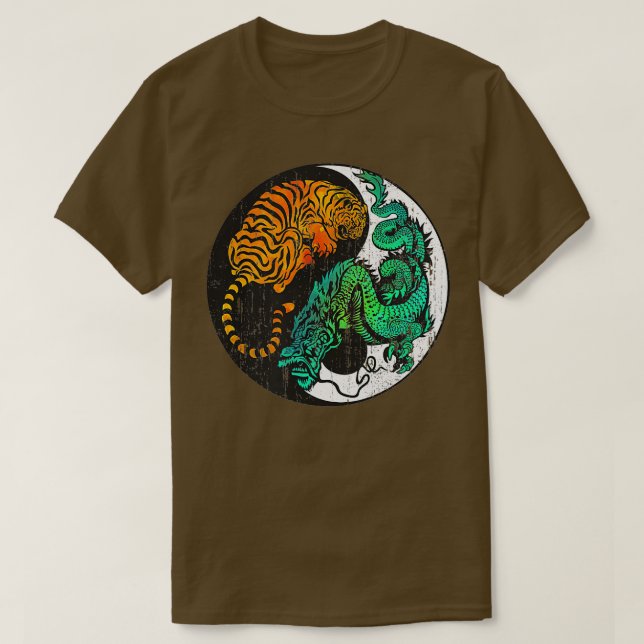Yin Yang Tiger Dragon Retro Tattoo Style MIXED MAR T-Shirt (Design vorne)