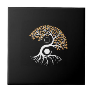 Yin Yang Tree - Goldene Blätter Fliese