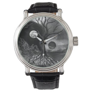 Yin Yang Tree Landscape Black and White Armbanduhr