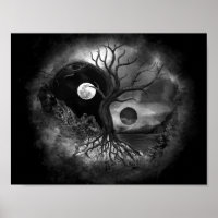 Yin Yang Tree Landscape Black and White