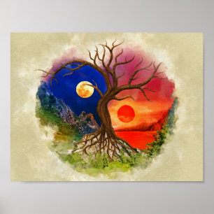 Yin Yang Tree Landscape Poster