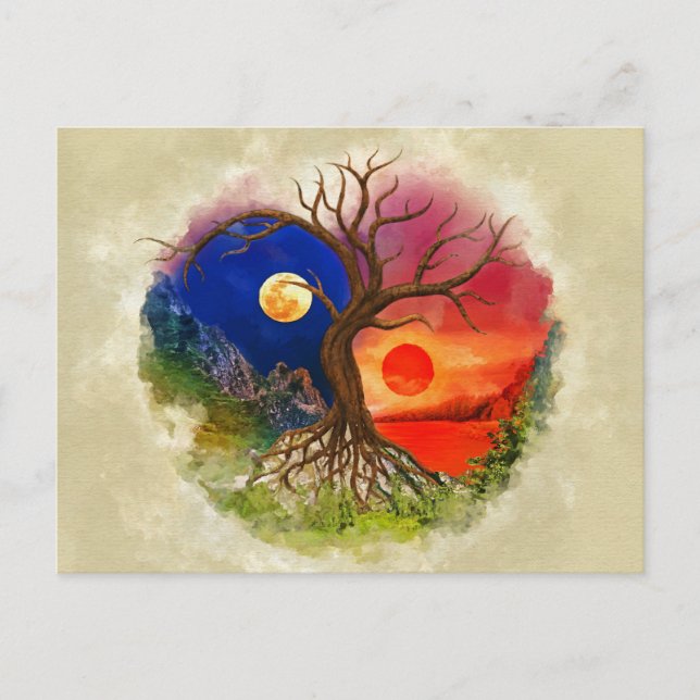 Yin Yang Tree Landscape Postkarte (Vorderseite)