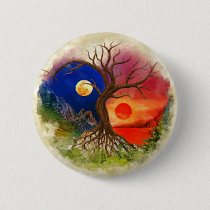 Yin Yang Tree Landschaft Button