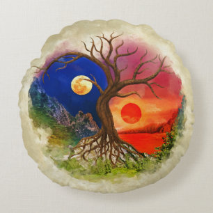 Yin Yang Tree Landschaft Rundes Kissen