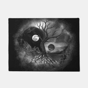 Yin Yang Tree Landschaft Schwarz-Weiß Fußmatte