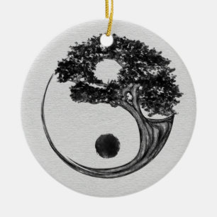 Yin Yang Tree Leinwand Keramik Ornament