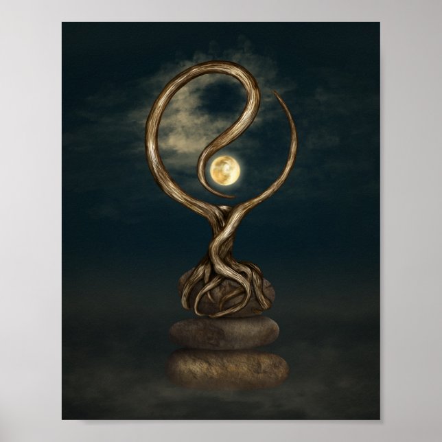 Yin Yang Tree Moonlight Zen Poster (Vorne)
