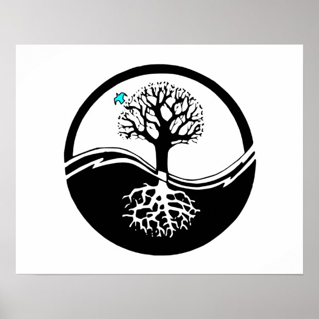 Yin Yang Tree of Life Black & White Poster (Vorne)