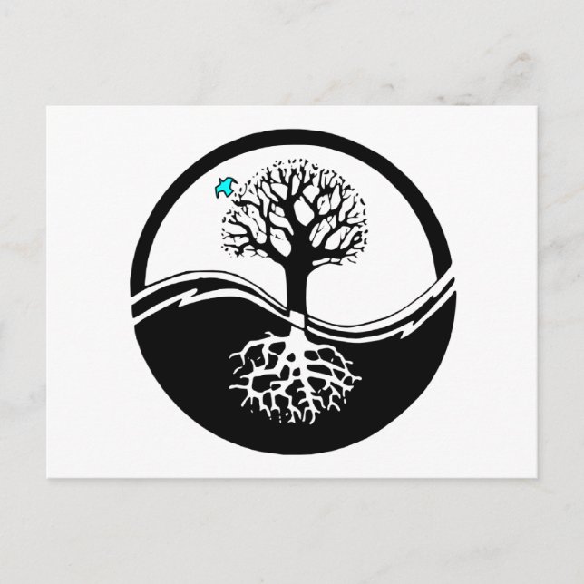 Yin Yang Tree of Life Black & White Postkarte (Vorderseite)