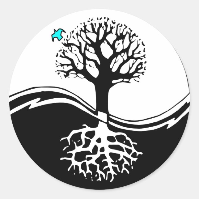 Yin Yang Tree of Life Black & White Runder Aufkleber (Vorderseite)