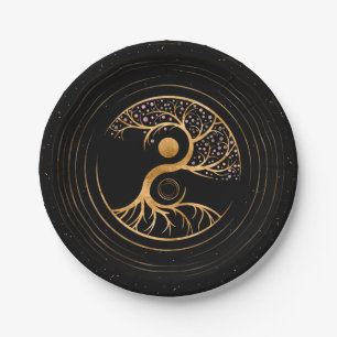 Yin Yang Tree of life - Fluorit und Gold Pappteller