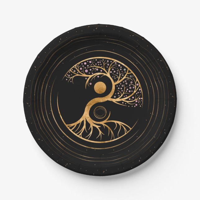 Yin Yang Tree of life - Fluorit und Gold Pappteller (Vorderseite)