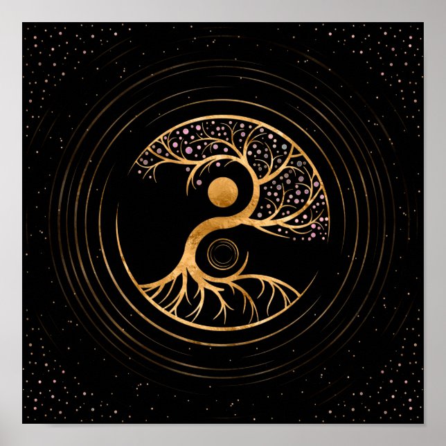 Yin Yang Tree of life - Fluorit und Gold Poster (Vorne)