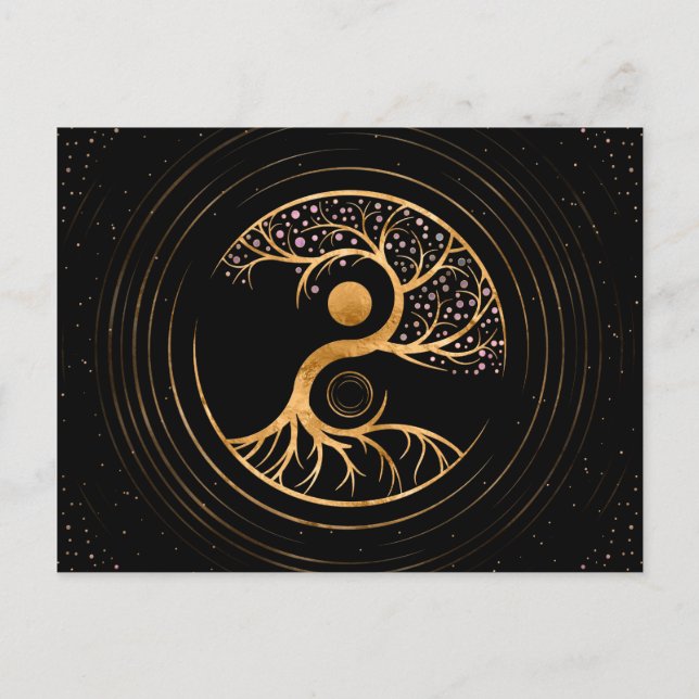 Yin Yang Tree of life - Fluorit und Gold Postkarte (Vorderseite)