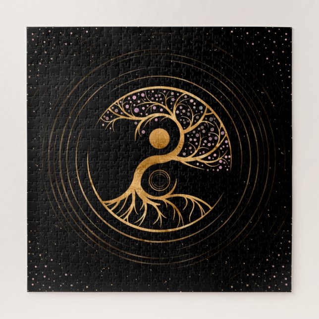 Yin Yang Tree of life - Fluorit und Gold Puzzle (Vertikal)