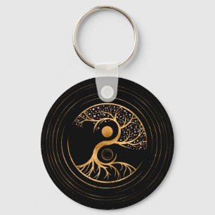 Yin Yang Tree of life - Fluorit und Gold Schlüsselanhänger