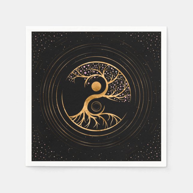Yin Yang Tree of life - Fluorit und Gold Serviette (Vorderseite)