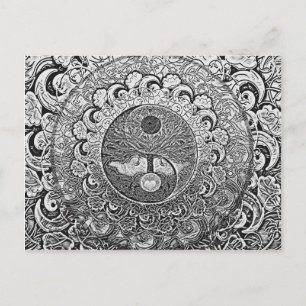 Yin Yang Tree of Life in Silver and Chrome Postkarte