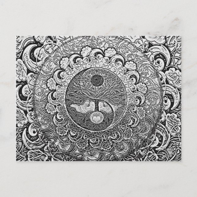 Yin Yang Tree of Life in Silver and Chrome Postkarte (Vorderseite)