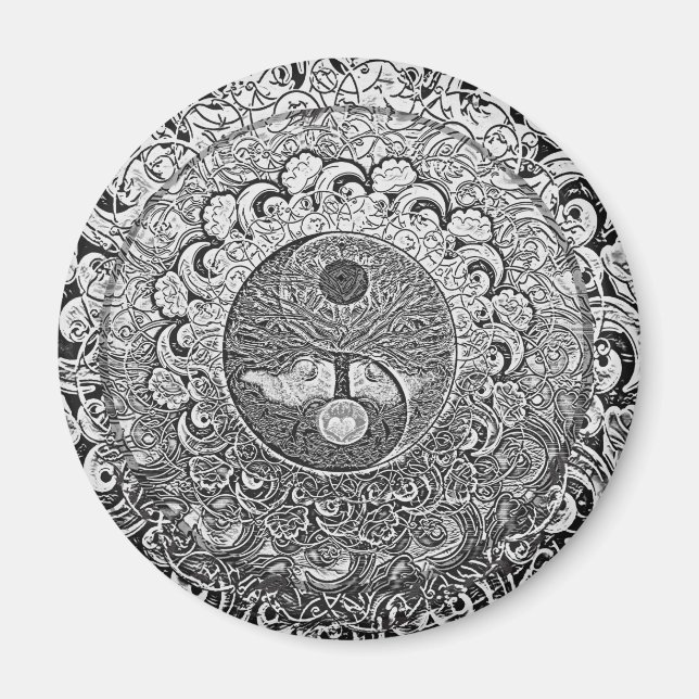 Yin Yang Tree of Life in Silver Colors Magnet (Vorne)