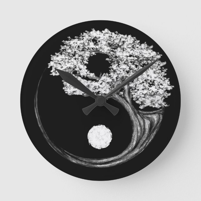 Yin Yang Tree Runde Wanduhr (Vorderseite)