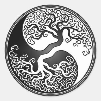 Yin Yang Tree Runder Aufkleber