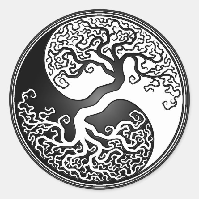 Yin Yang Tree Runder Aufkleber (Vorderseite)