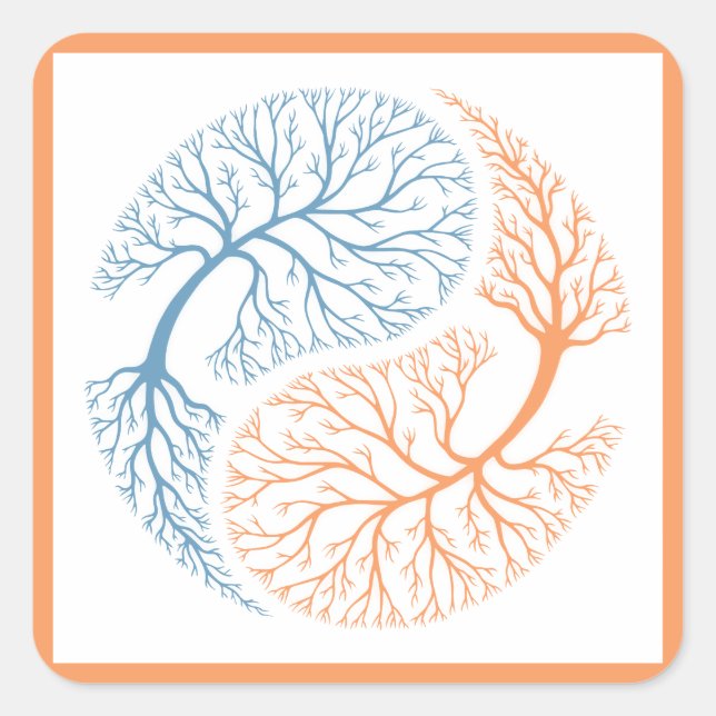 Yin Yang Trees Quadratischer Aufkleber (Vorderseite)