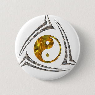 Yin & Yang / Tribal - Gold Silber Button