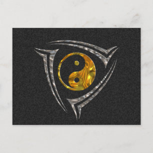 Yin & Yang / Tribal - Gold Silber Postkarte