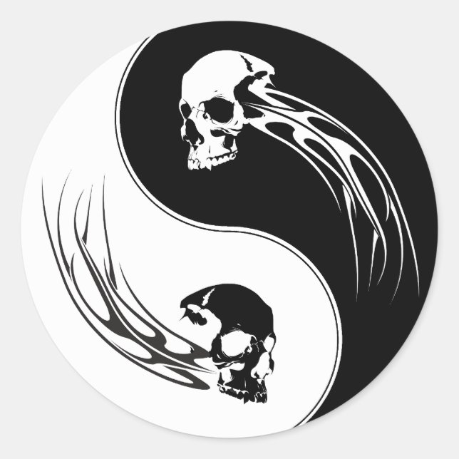 Yin Yang Tribal Skull Runder Aufkleber (Vorderseite)