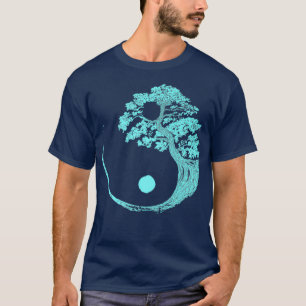 Yin Yang Turquoise Blue Bonsai Tree Japanese Zen T-Shirt
