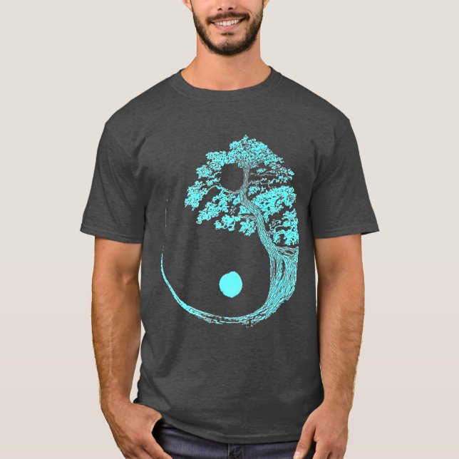 Yin Yang Turquoise Blue Bonsai Tree Japanese Zen T-Shirt (Vorderseite)