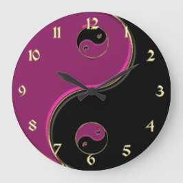 Yin Yang Uhr im Schwarzen und im Pink mit Gold