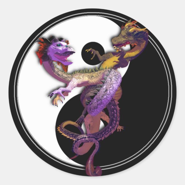 Yin Yang und der Dragons-Tanz der Liebe Runder Aufkleber (Vorderseite)