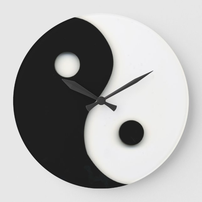 Yin & Yang Wall Clock Black & White Große Wanduhr (Vorderseite)