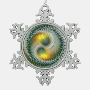 Yin Yang Weihnachtsfarben Abstrakte Fractal Kunst Schneeflocken Zinn-Ornament
