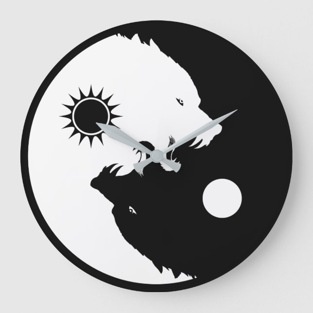 Yin Yang Wolves Große Wanduhr (Vorderseite)